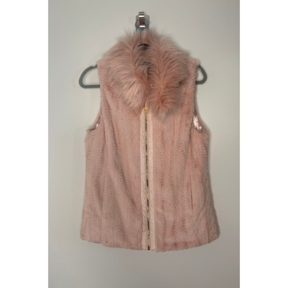 Marc New York Andrew Marc Pink Faux Fur Chevron Zip Vest Medium Blush Quilted
